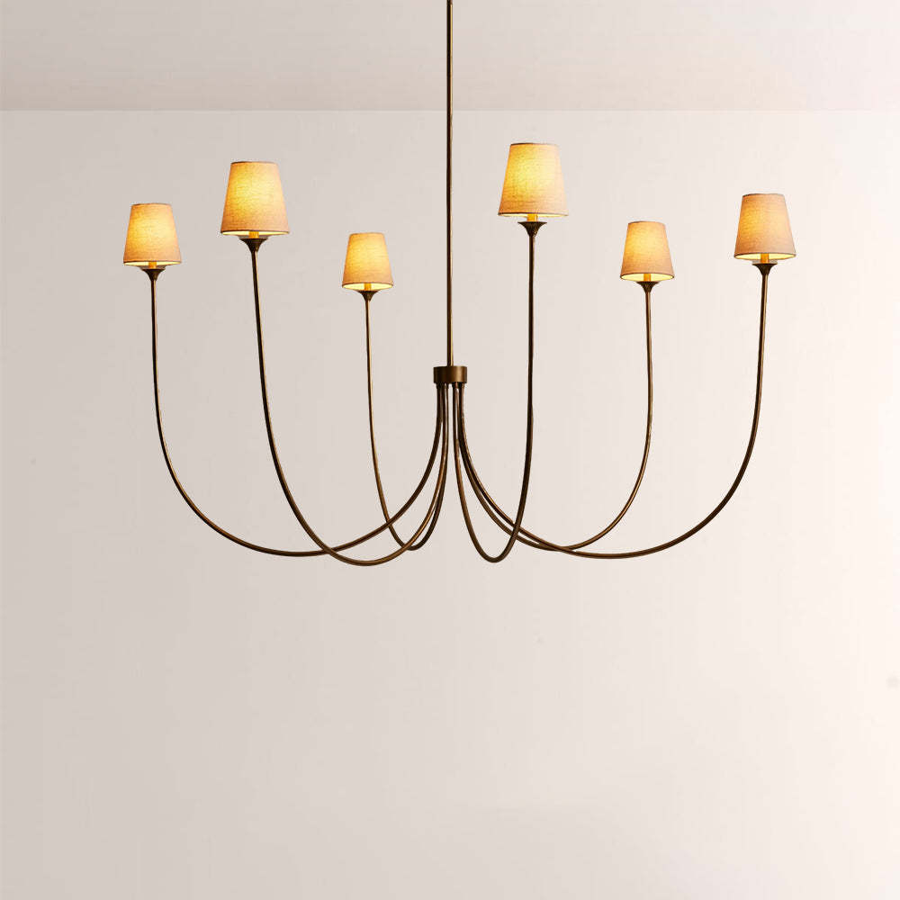 Saylor 6-Light Curved Arm Chandelier with Linen Shades-Fullstarlighting