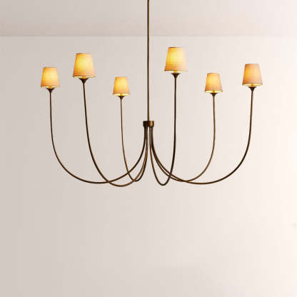 Saylor 6-Light Curved Arm Chandelier with Linen Shades-Fullstarlighting