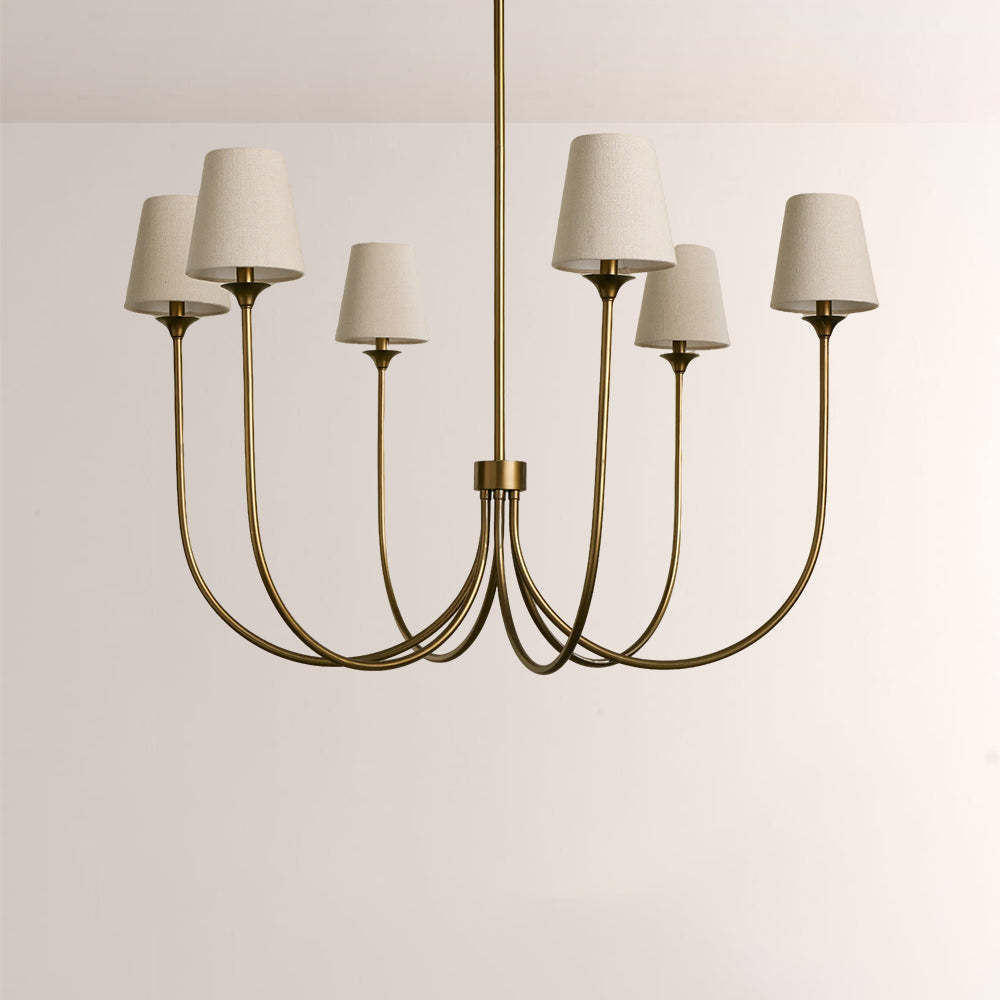 Saylor 6-Light Curved Arm Chandelier with Linen Shades-Fullstarlighting