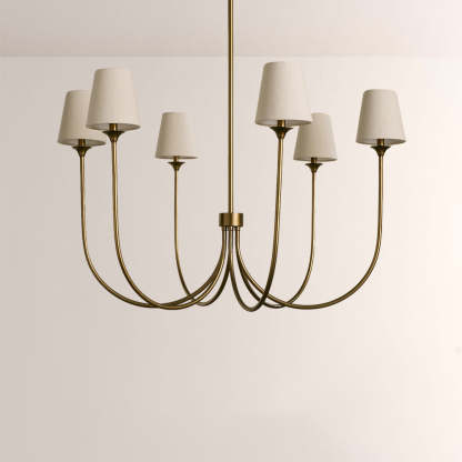 Saylor 6-Light Curved Arm Chandelier with Linen Shades-Fullstarlighting