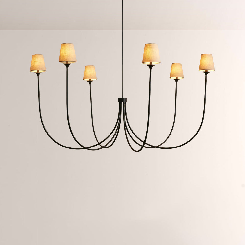 Saylor 6-Light Curved Arm Chandelier with Linen Shades-Fullstarlighting