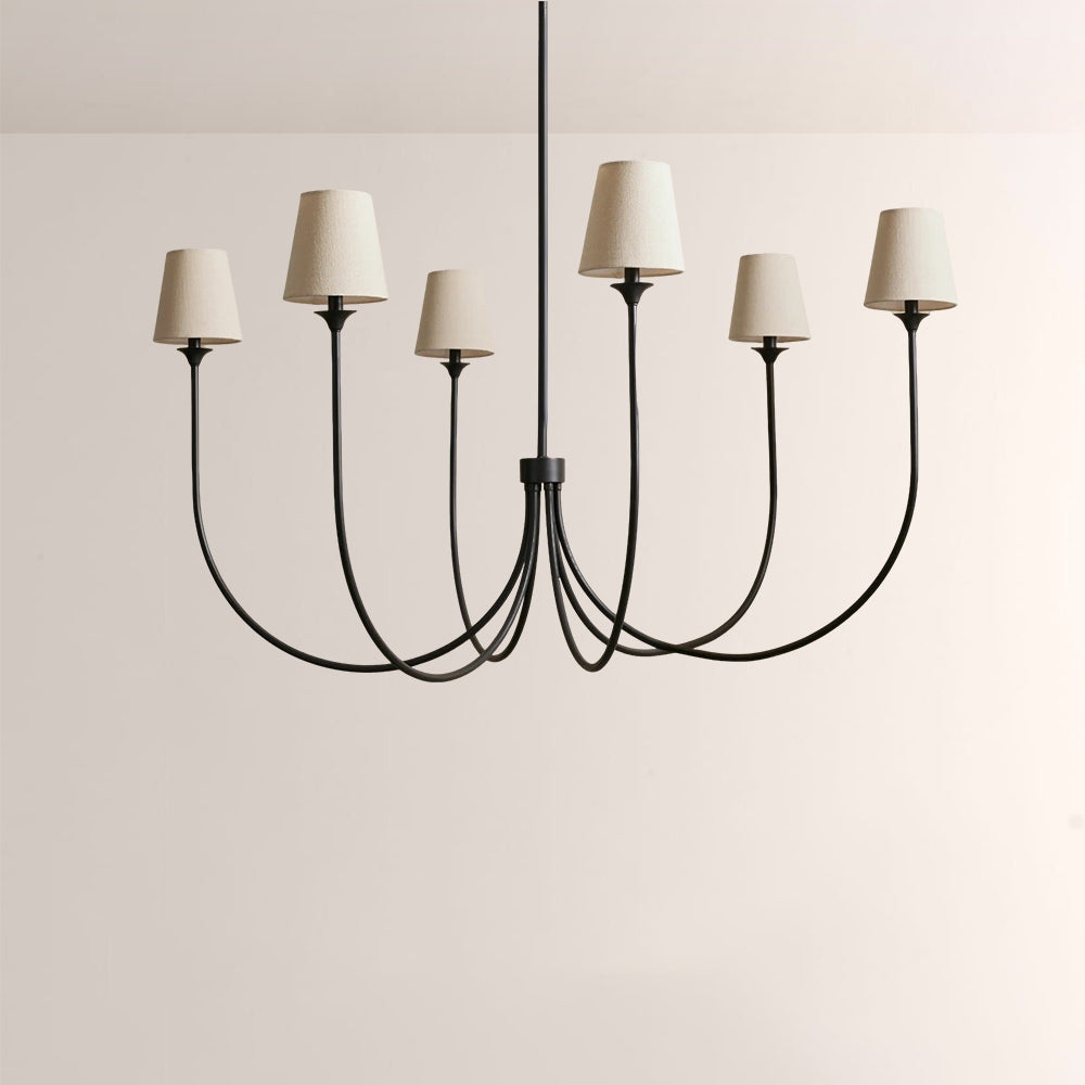 Saylor 6-Light Curved Arm Chandelier with Linen Shades-Fullstarlighting