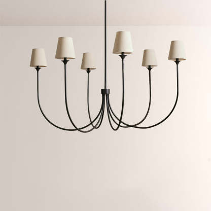 Saylor 6-Light Curved Arm Chandelier with Linen Shades-Fullstarlighting