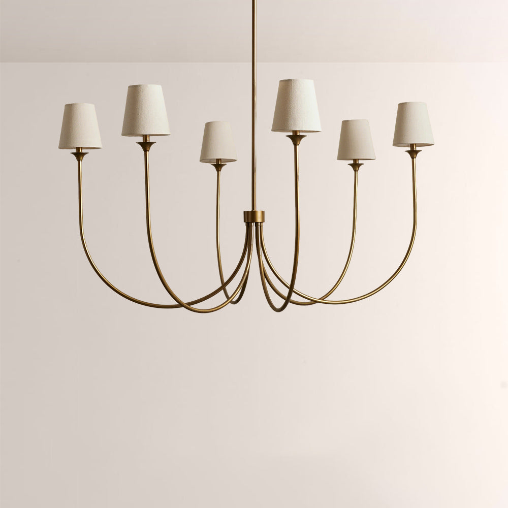 Saylor 6-Light Curved Arm Chandelier with Linen Shades-Fullstarlighting