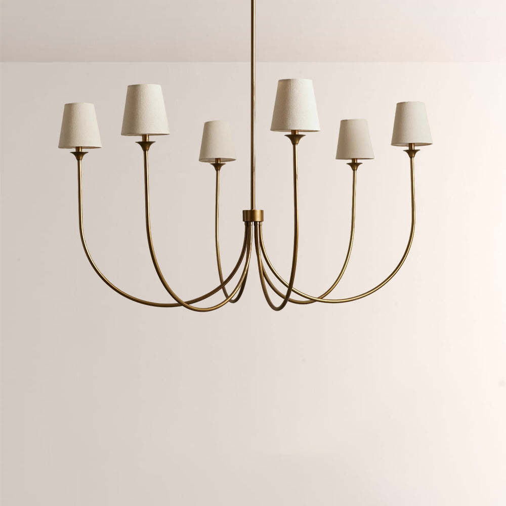 Saylor 6-Light Curved Arm Chandelier with Linen Shades-Fullstarlighting