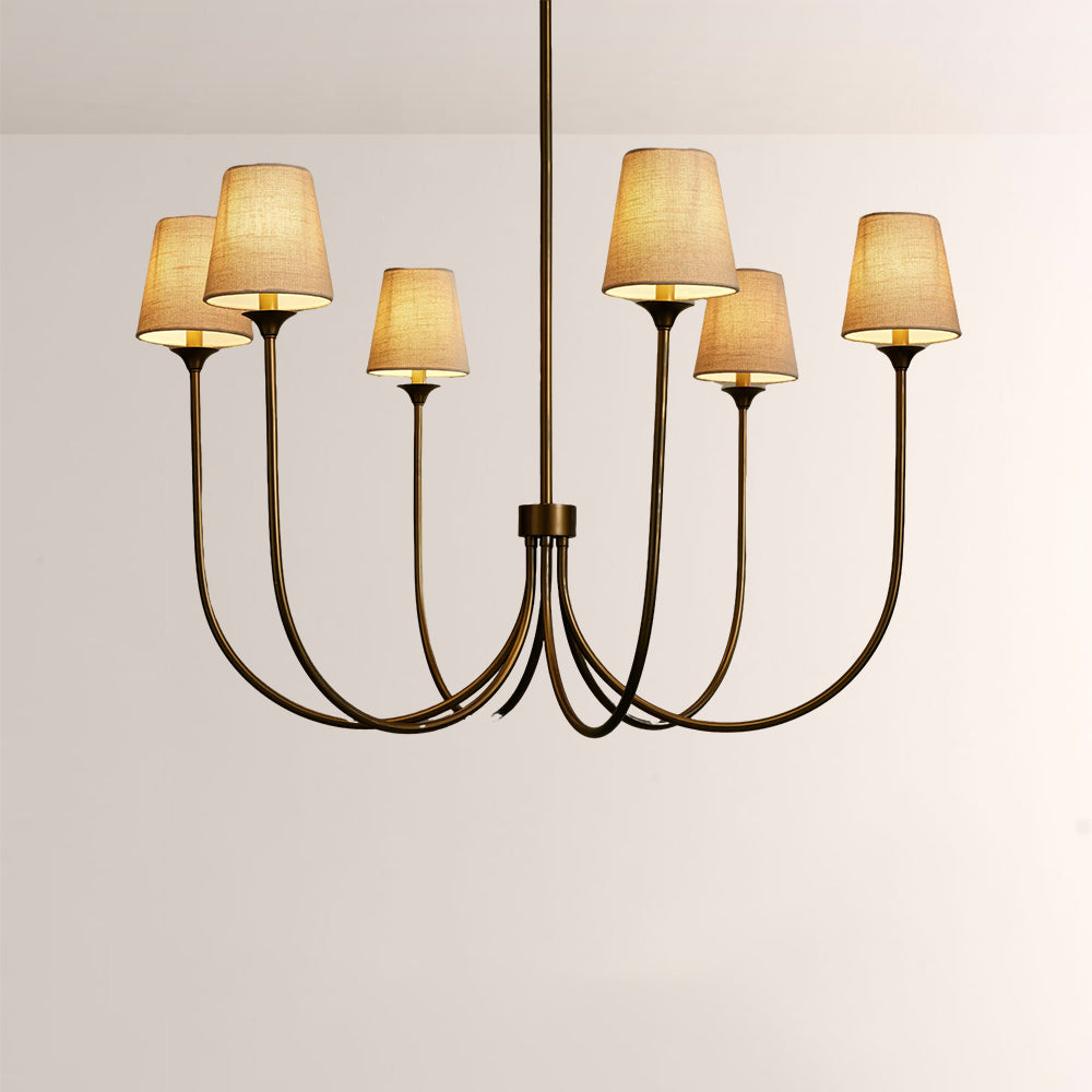 Saylor 6-Light Curved Arm Chandelier with Linen Shades-Fullstarlighting