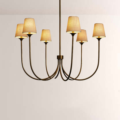 Saylor 6-Light Curved Arm Chandelier with Linen Shades-Fullstarlighting