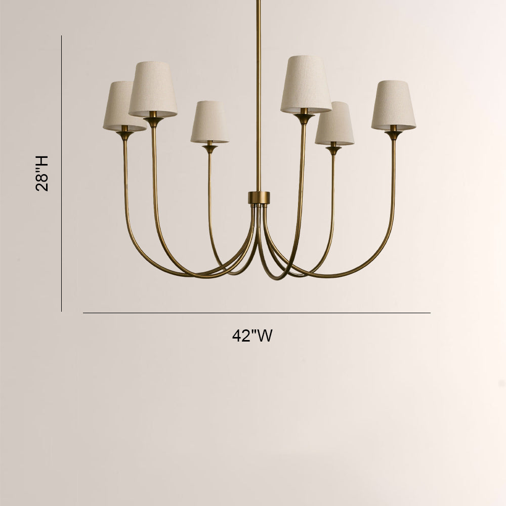 Saylor 6-Light Curved Arm Chandelier with Linen Shades-Fullstarlighting