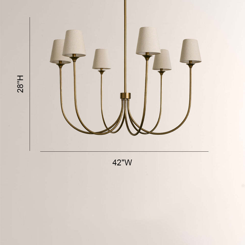 Saylor 6-Light Curved Arm Chandelier with Linen Shades-Fullstarlighting
