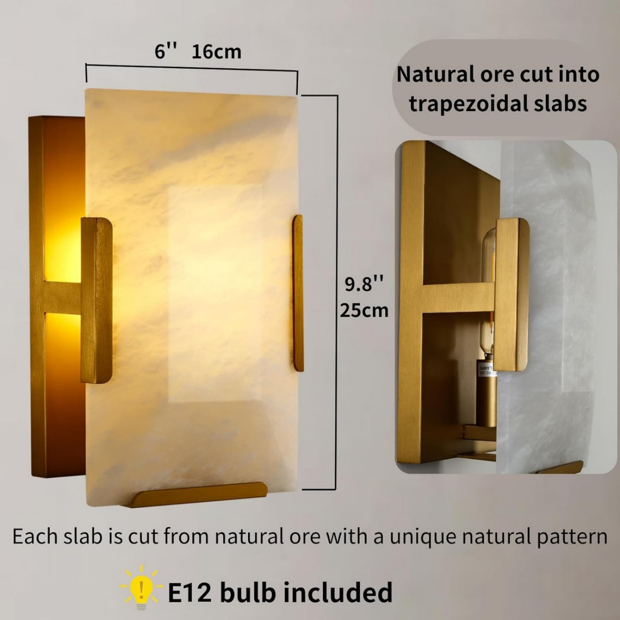 Square Marble Slice Wall Sconce 9.8"