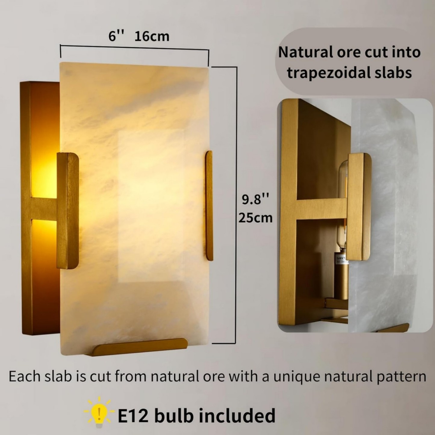 Square Marble Slice Wall Sconce 9.8"