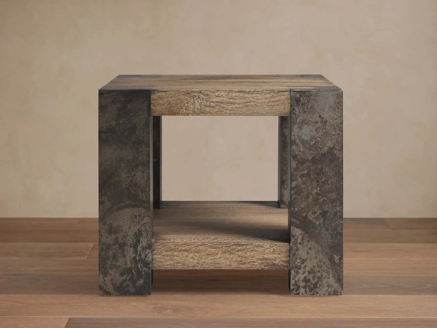 Telluride Oak End Table, End Table with Oxidized Steel Legs for Living Room
