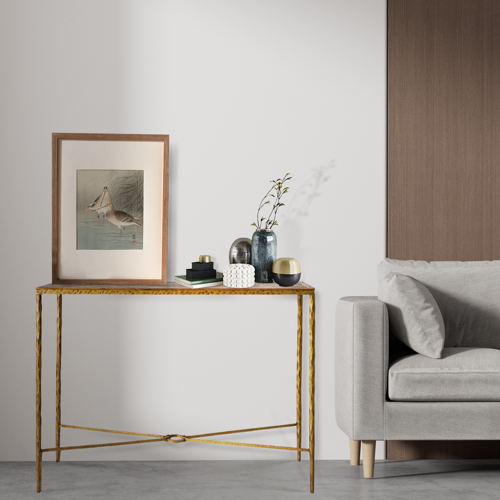 Thaddeus Metal Frame Elm Wood Console Table-Fullstarlighting