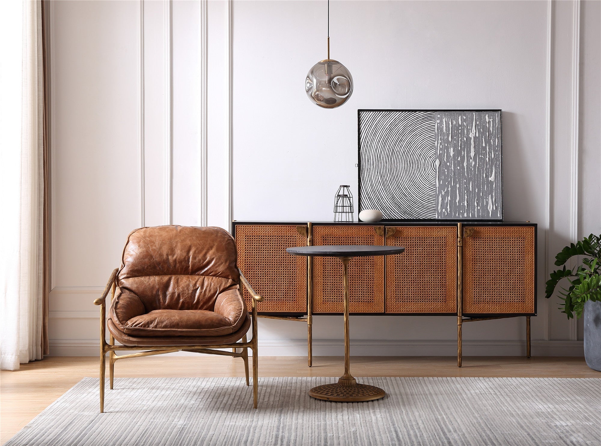 Thomson Brown Genuine Leather Accent Chair-Fullstarlighting