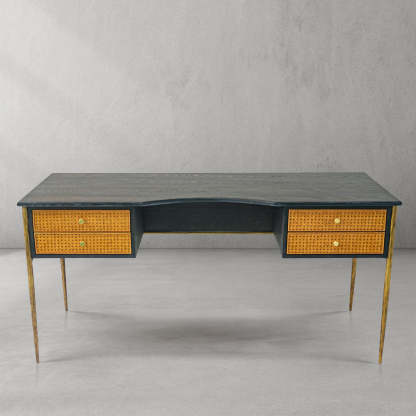 Thomson Retro Brass Iron Frame Rattan Desk-Fullstarlighting
