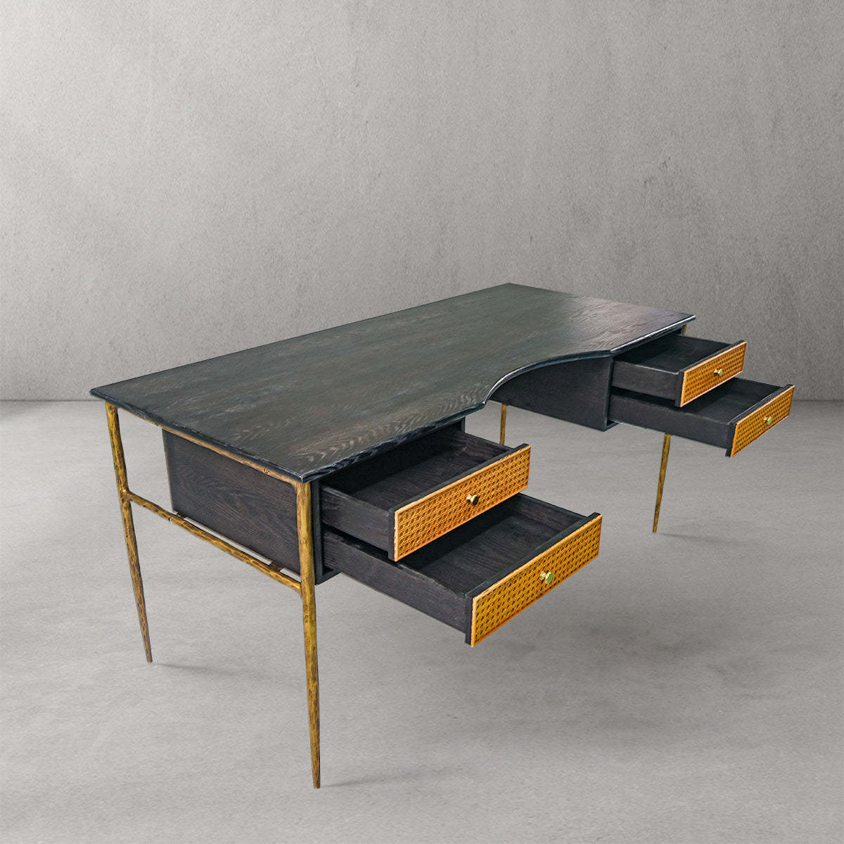 Thomson Retro Brass Iron Frame Rattan Desk-Fullstarlighting