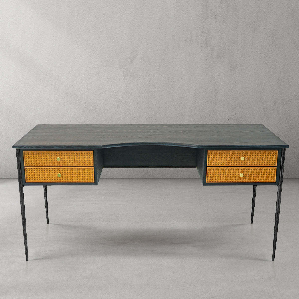 Thomson Retro Brass Iron Frame Rattan Desk-Fullstarlighting