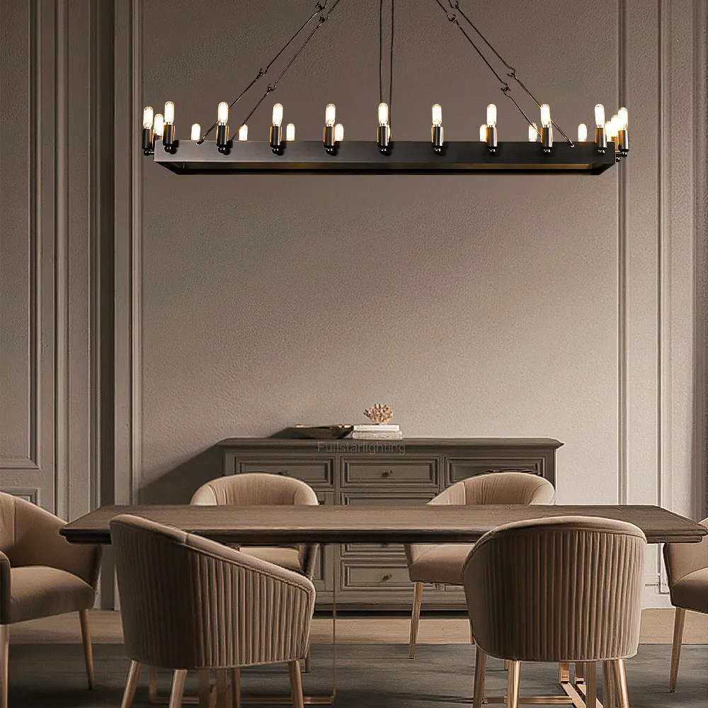 Cereak Vintage Filament Rectangular Chandelier