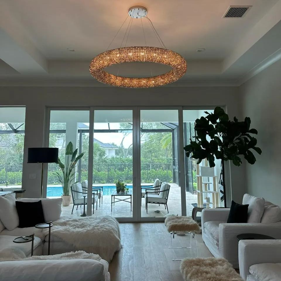 K9 Grey/Clear Crystal Beads Round Pendant Chandelier D31.5"-Fullstarlighting