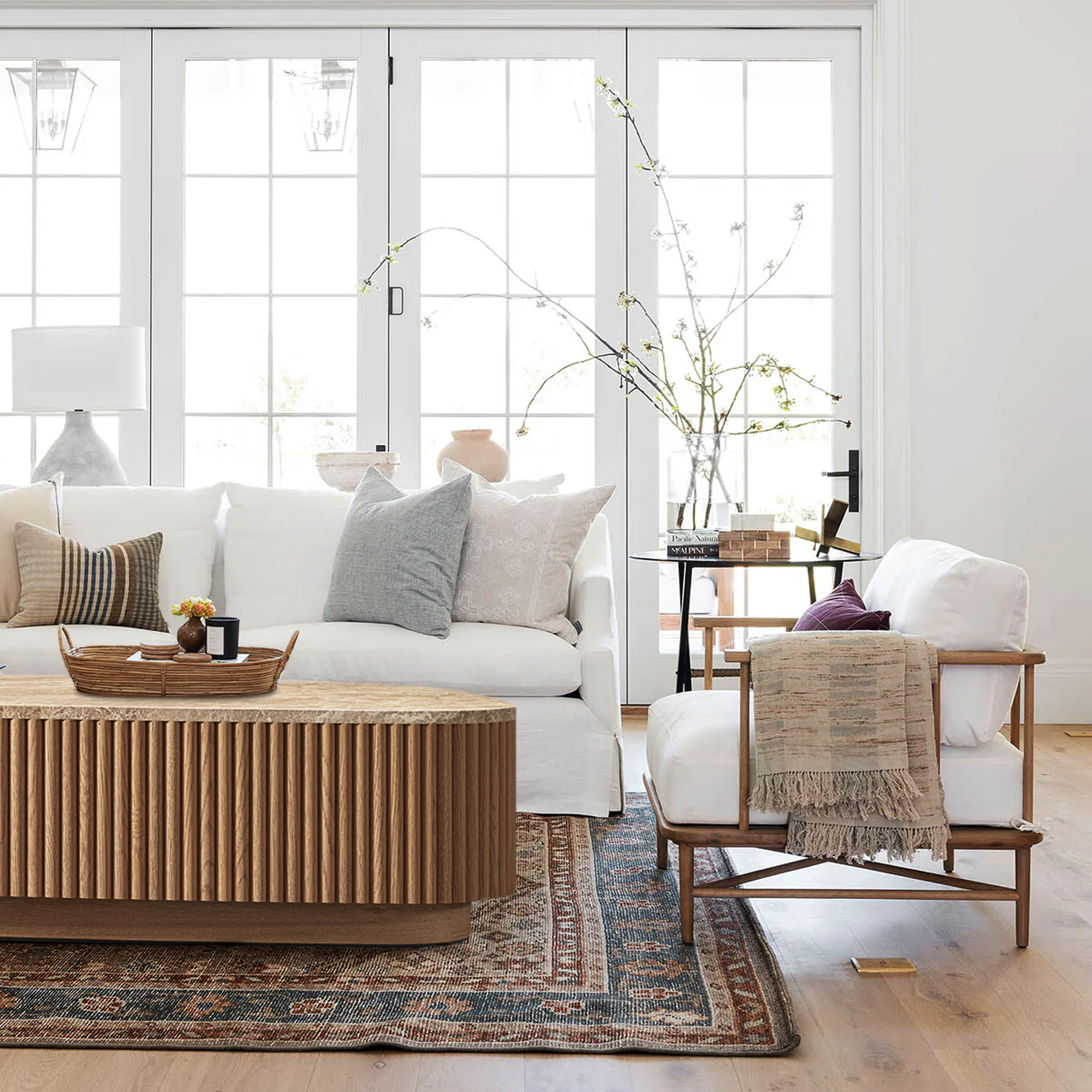 Mulholland Oak Wood & Stone Coffee Table-Fullstarlighting