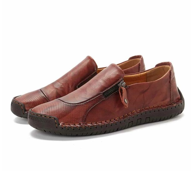 Pánské klasické boty na zip Pohodlné měkké ležérní nazouvací kožené boty