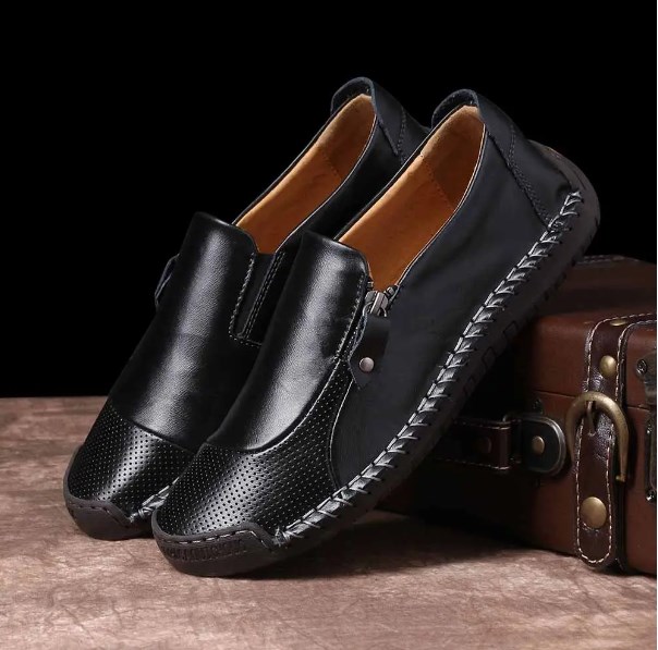 Pánské klasické boty na zip Pohodlné měkké ležérní nazouvací kožené boty