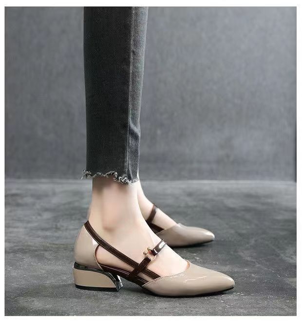 2024 Nowe szpiczaste sandały z miękkiej skóry na niskim obcasie