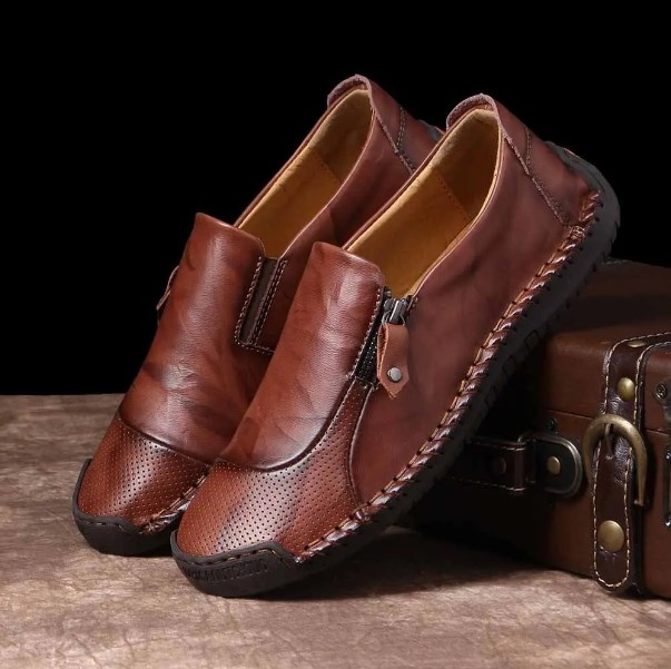 Pánské klasické boty na zip Pohodlné měkké ležérní nazouvací kožené boty