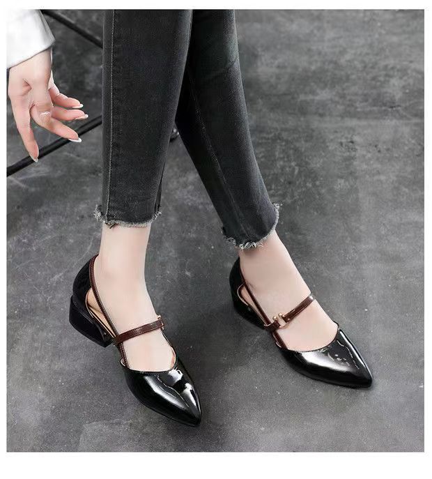 2024 Nowe szpiczaste sandały z miękkiej skóry na niskim obcasie