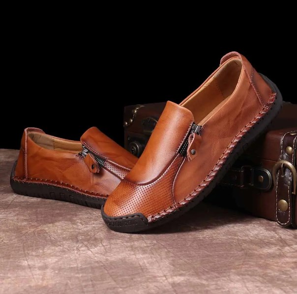 Pánské klasické boty na zip Pohodlné měkké ležérní nazouvací kožené boty