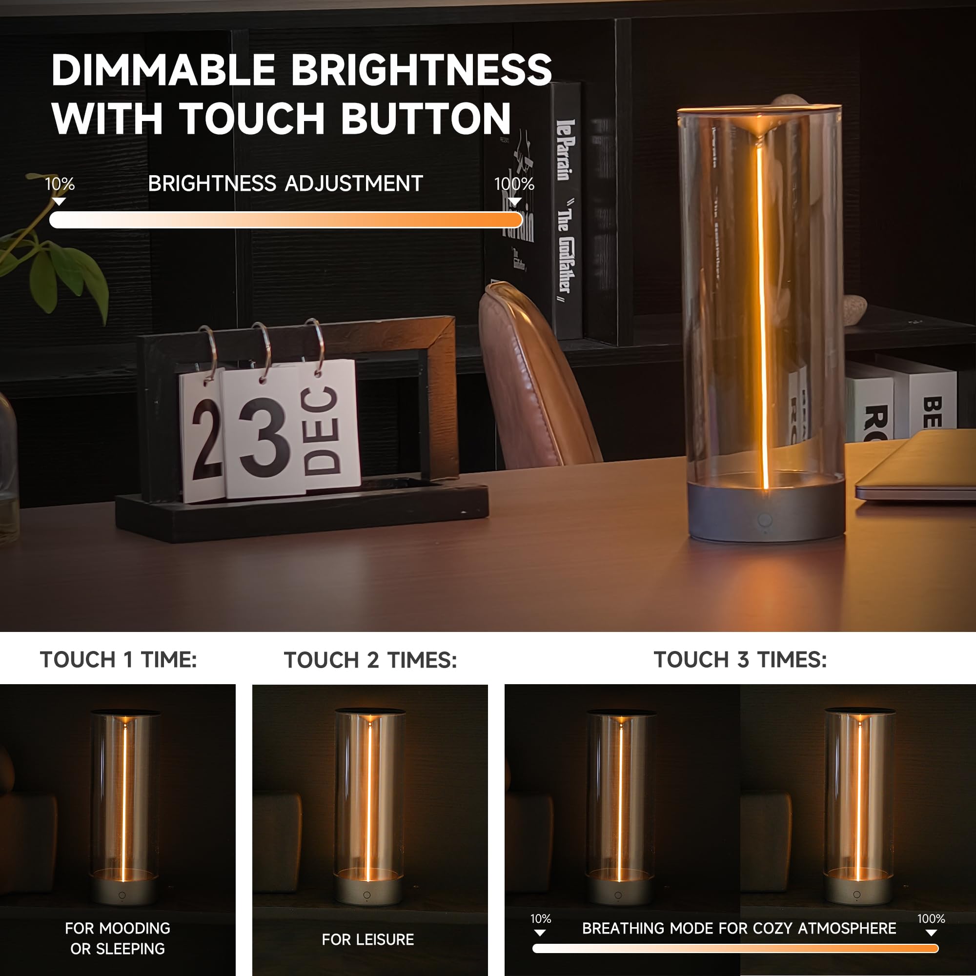  Cordless Table Lamps 12.76 in Modern Table Lamp 3-Level Dimming Night Lights