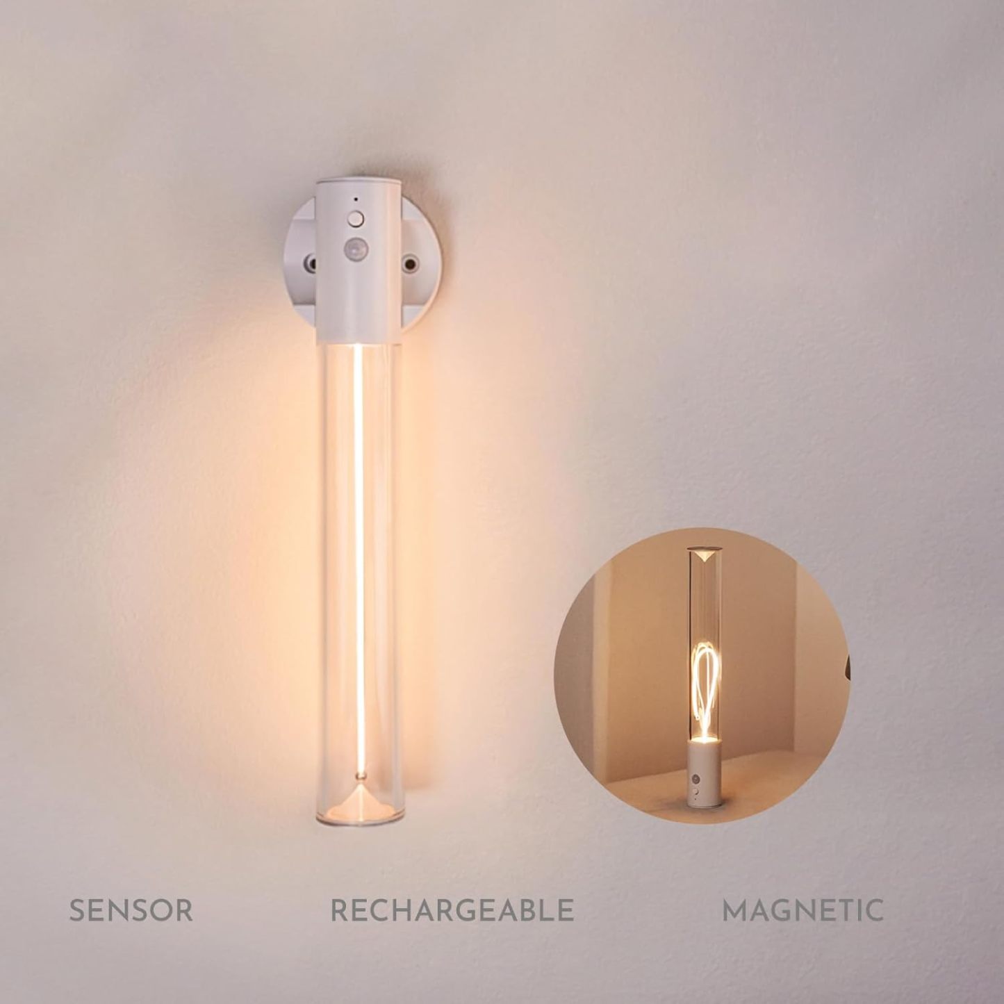 Motion Sensor Wall Light Magnetic LED Wall Lamp Cordless Wall Lights Body Sensor Wall Sconces for Indoor Staircase Corridor Beside Hallway Cabninet(Gray)