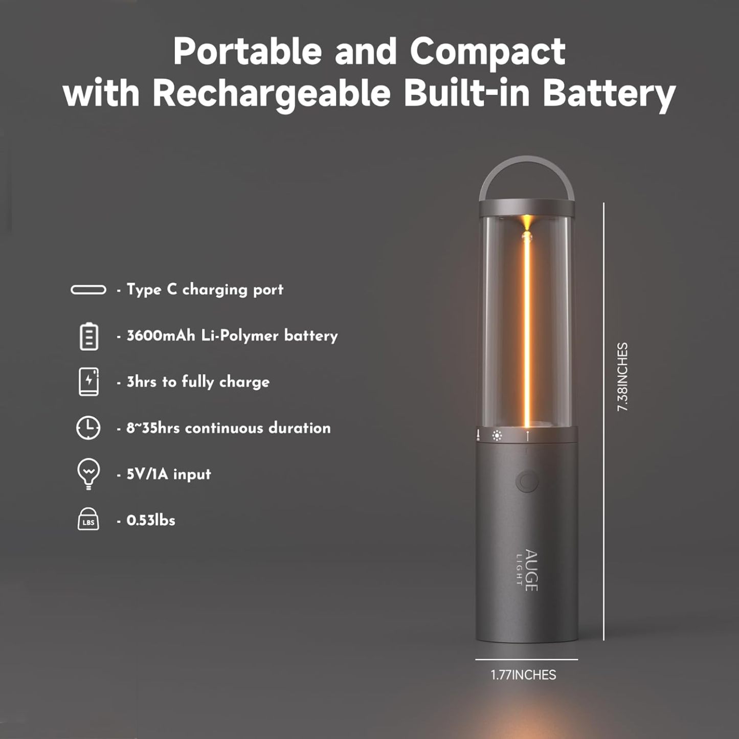 Portable Camping Lantern Rechargeable Camping Lights LED Flashlight with Hidden Hook SOS Mode Ultra-Long Life 35H Ambient Tent Lights for Household Essentials,Hiking,Camp,Outdoor