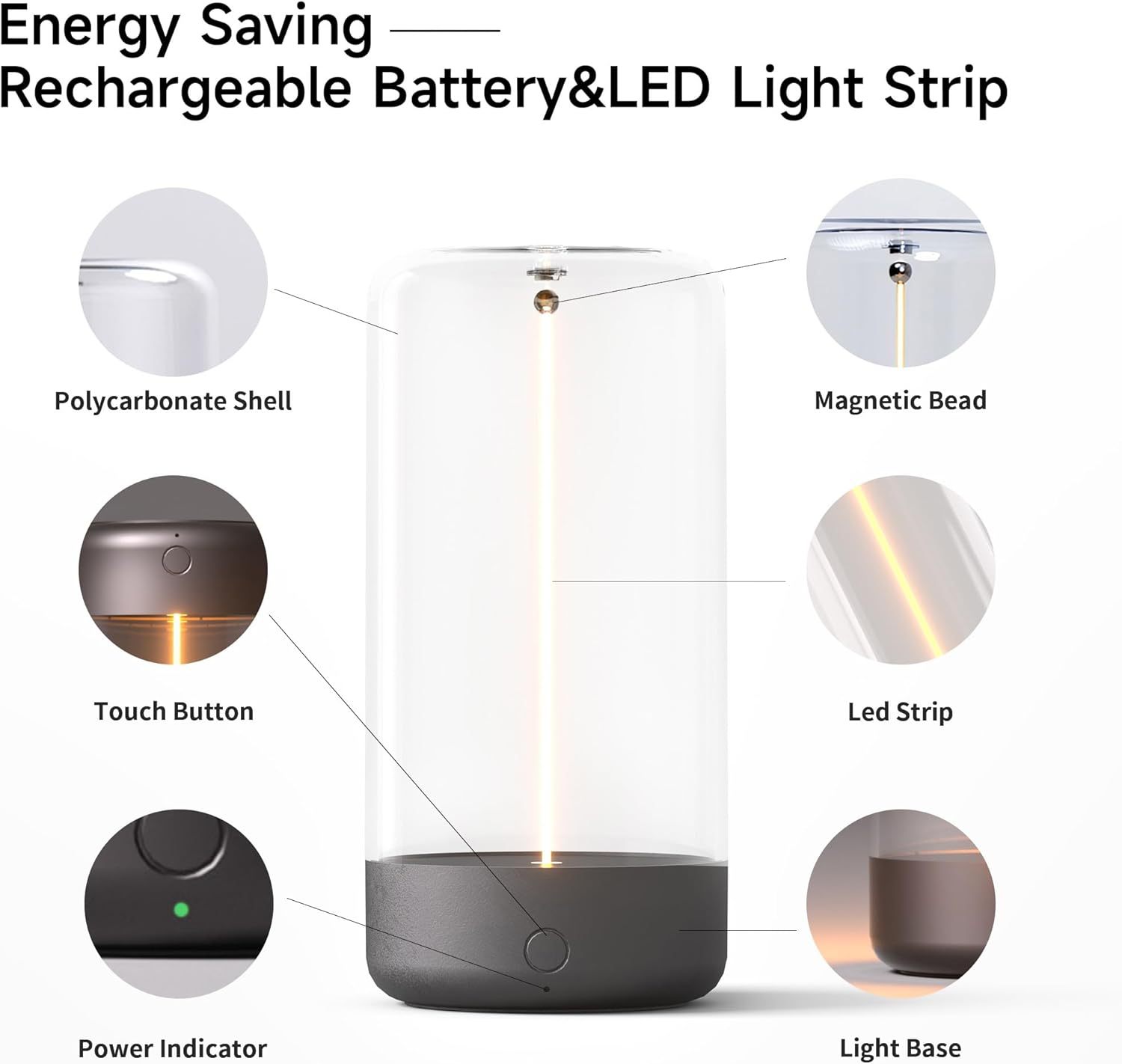 Night Lights 5.70 in Modern Bedside Table Lamp 3-Level Dimming Battery Operated Night Light