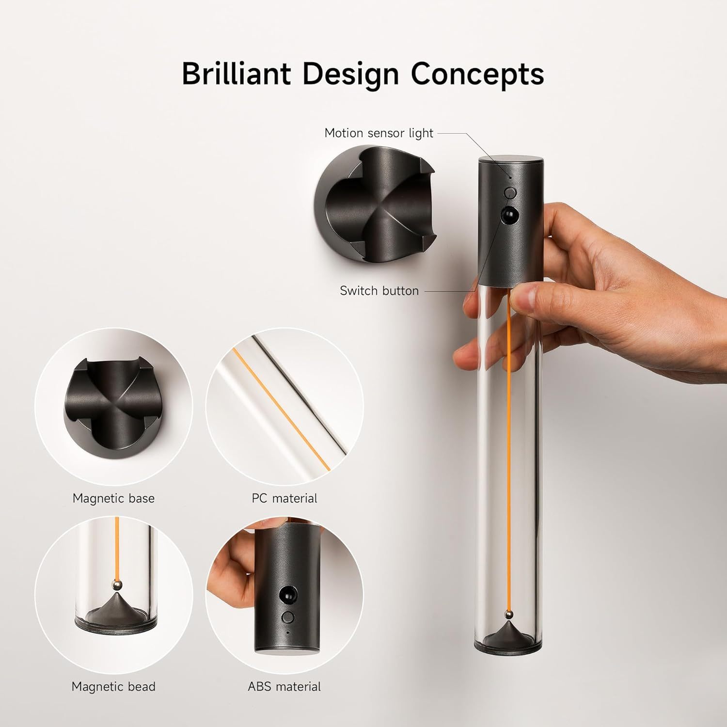 Motion Sensor Wall Light Magnetic LED Wall Lamp Cordless Wall Lights Body Sensor Wall Sconces for Indoor Staircase Corridor Beside Hallway Cabninet(Gray)