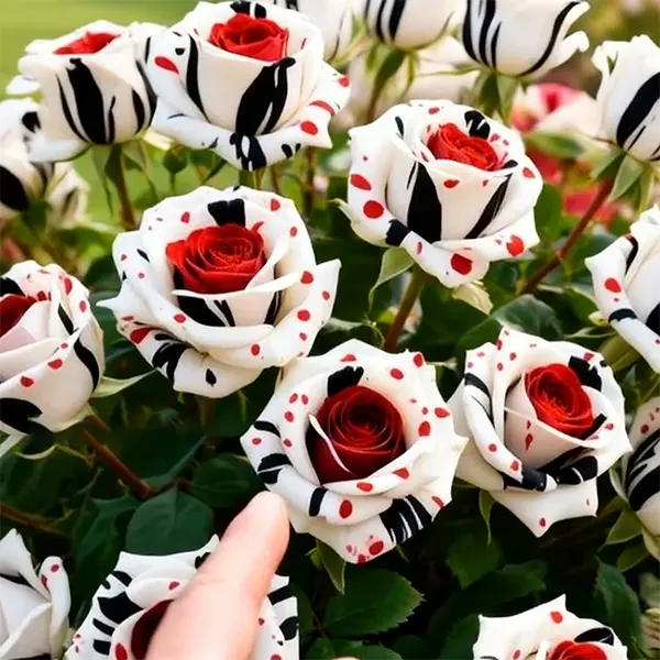 Rare Red White Black rose - Fire & Snow Rose