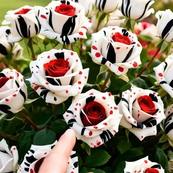 Rare Red White Black rose - Fire & Snow Rose