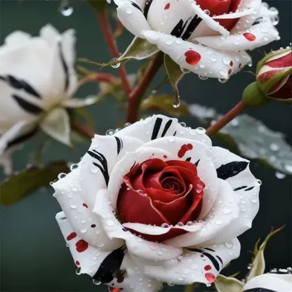 Rare Red White Black rose - Fire & Snow Rose