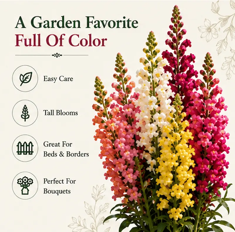Royal Garden Snapdragon Seeds – Gardeners’ Choice for Tall, Colorful Cut-Flower Blooms 🌸