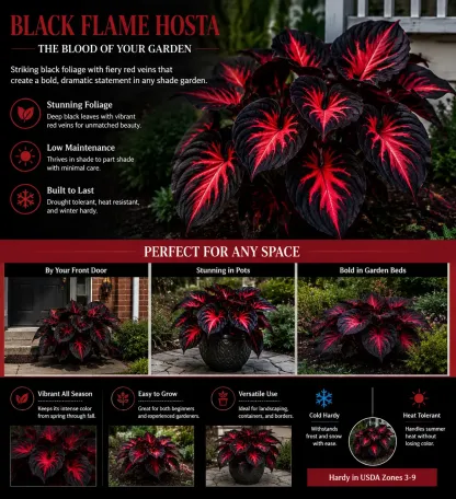 🔥Glow-in-the-Dark Garden Magic: Rare Black Red Flame Hostas Seeds