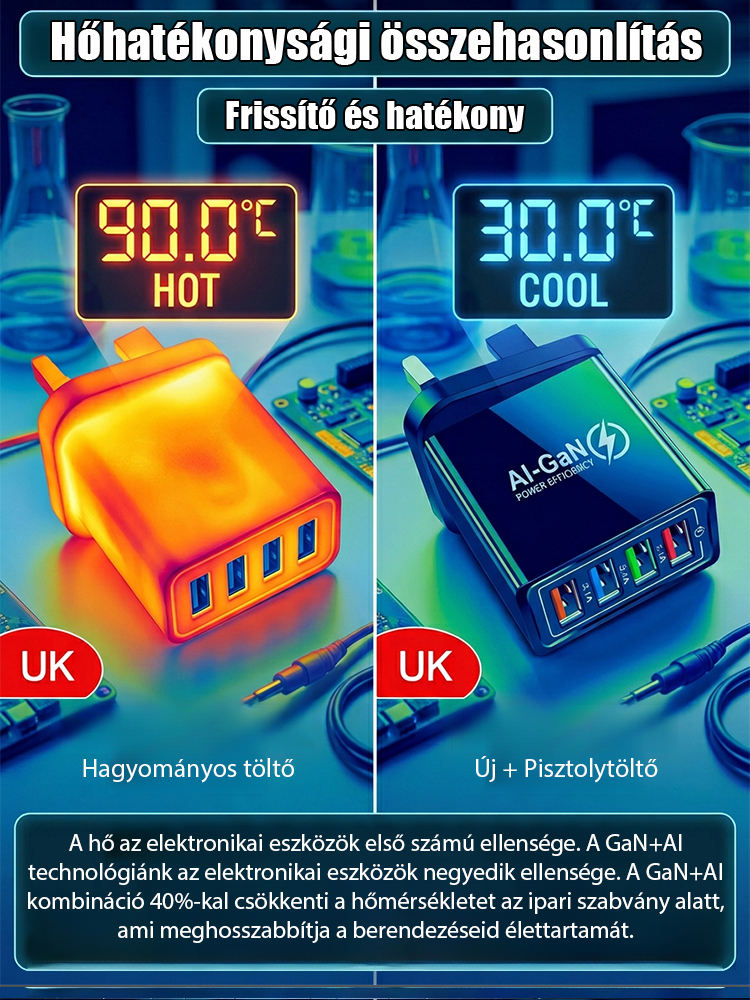 【Növelje a telefon akkumulátorának élettartamát】 Négyportos utazótöltő