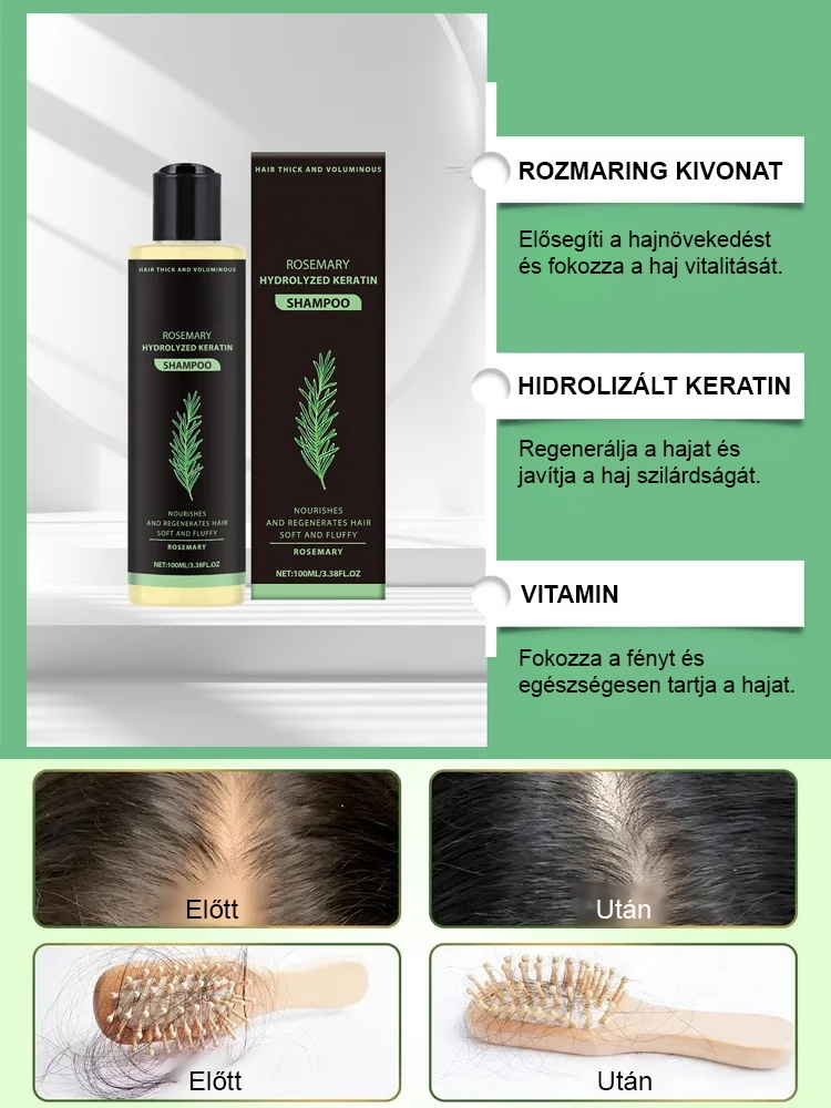 Minél kevesebb a haj, annál jobb a hatás: gyógynövényes esszenciával tápláló és helyreállító sampon.