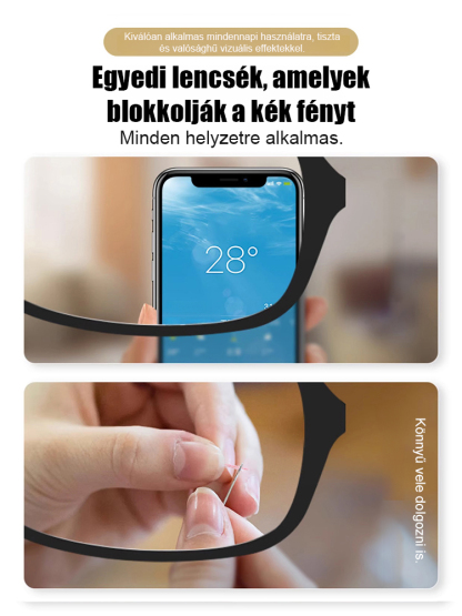 Divatos, kényelmes, összecsukható szemüveg, nagy felbontású, kékfény szűrős, automatikus fókuszálású