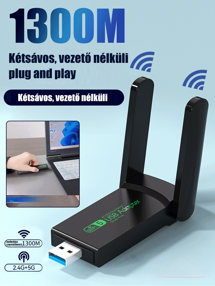 【🔥 Ingyenes próba】⚡ 1300M Kétsávos Wi-Fi adapter