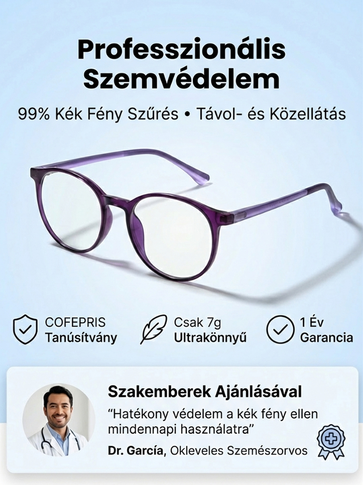 Prémium kékfény-szűrő, multifokális, fáradtság elleni szemüveg