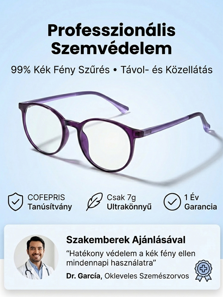 Prémium kékfény-szűrő, multifokális, fáradtság elleni szemüveg