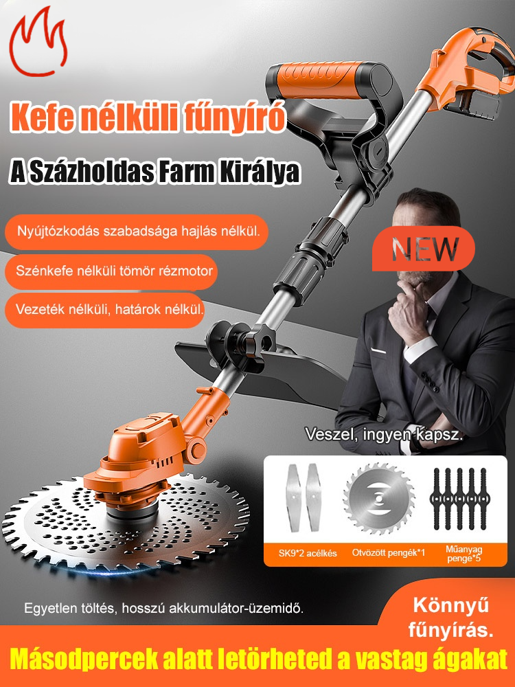 【Könnyű, hatékony fűnyírás】Ergonomikus kézi lítium akkumulátoros fűnyíró