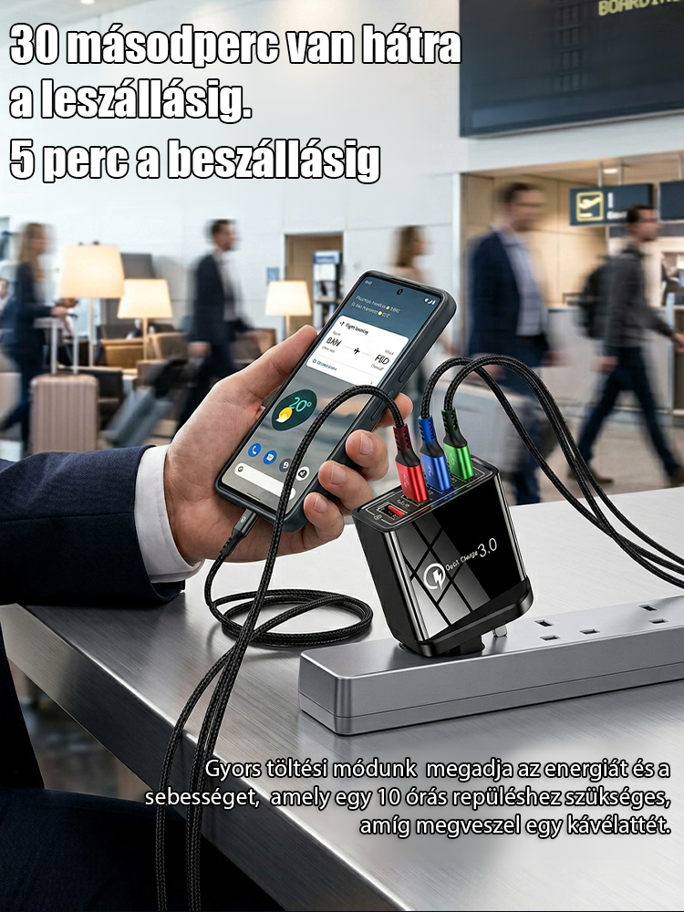 【Növelje a telefon akkumulátorának élettartamát】 Négyportos utazótöltő