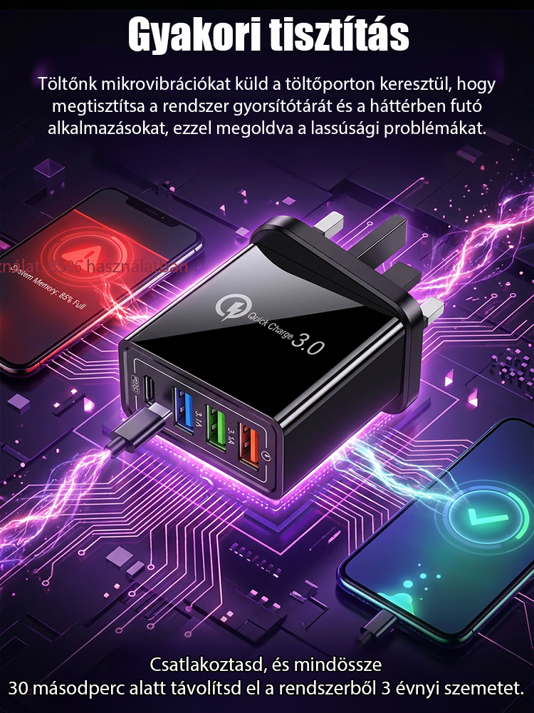 【Növelje a telefon akkumulátorának élettartamát】 Négyportos utazótöltő