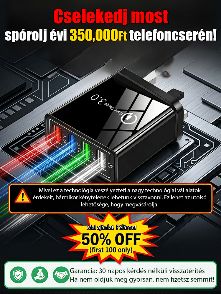 【Növelje a telefon akkumulátorának élettartamát】 Négyportos utazótöltő